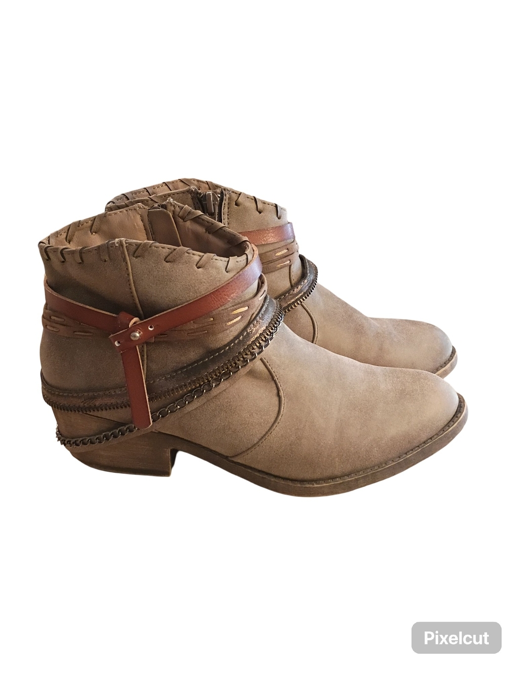 Maurices Rose Multi Ankle Wrap Suede Booties Boho Western Women's Size 8